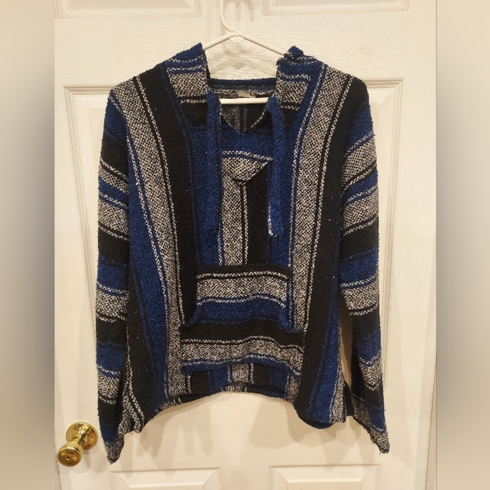 Baja hoodie black, blue, and white. Medium